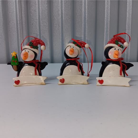 Penguin Christmas ornaments personalizable polymer clay bundle of 3 - Picture 4 of 7